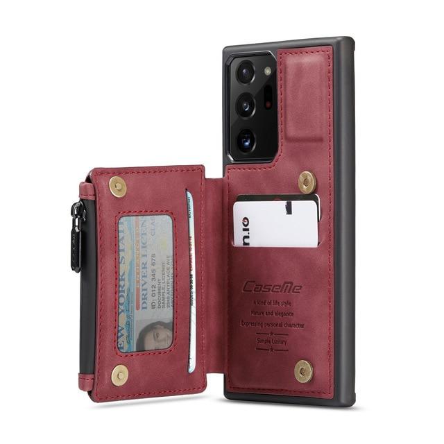 Flip Cases for Note 20 / Red CaseMe Retro Back Case For Samsung Galaxy Note 20 Ultra S20 5G Leather Case Card Slots Zipper Wallet Back Case Stand Back Cover|Flip Cases|