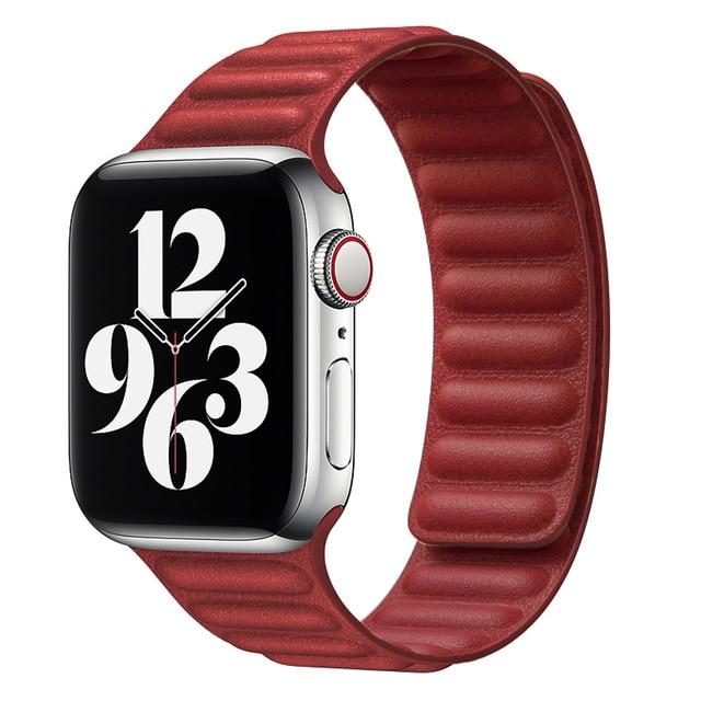 Watchbands Red / 38mm or 40mm Apple Watch Series 6 5 4 Watchband, Magnetic Leather Link Loop Strap