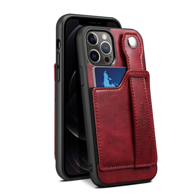 iPhone 13 Pro Max Wallet Case with Credit Card Holder Red