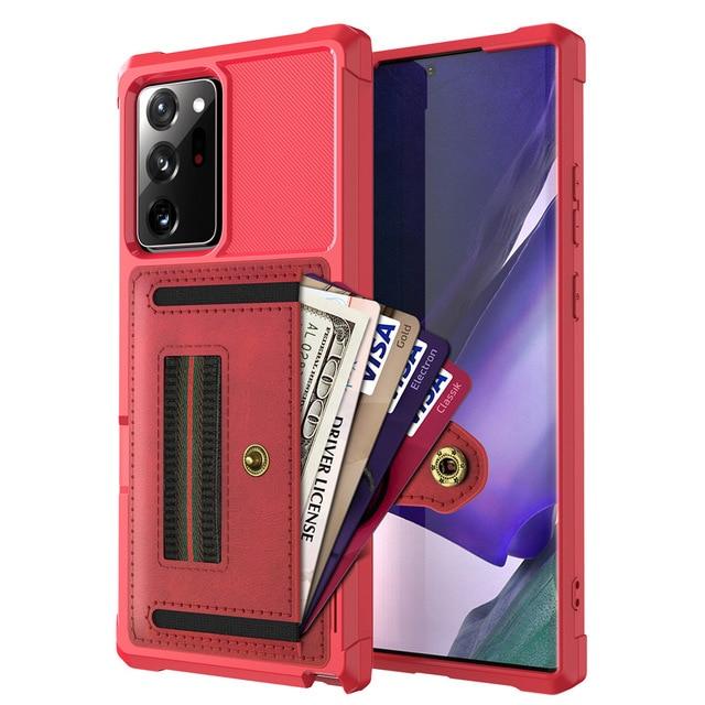 Phone Case & Covers for Note 20 / Red for Samsung Galaxy Note 20 Ultra/Note 20 5G Wallet Flip Case, Protective PU Case with Kickstand Card Holder Wrist Cover Fundas|Phone Case & Covers|