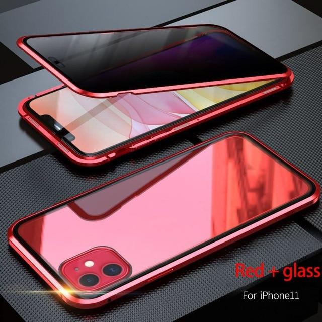 Fitted Cases For iPhone 7 8 / Red Anti Peeping Magnetic Case for iPhone 12 11 pro X XR XS MAX Clear Tempered Glass Metal Bumper Full Body Protection Privacy Cover|Fitted Cases|