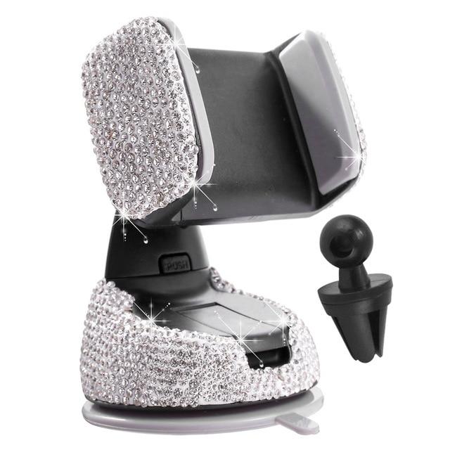Universal Car Bracket White 2 in 1 Rhinestone Car Phone Holder Stand Dashboard Suction Cup Mount Air Vent Clip Bracket Holder for Smartphone Mobile phones|Universal Car Bracket|