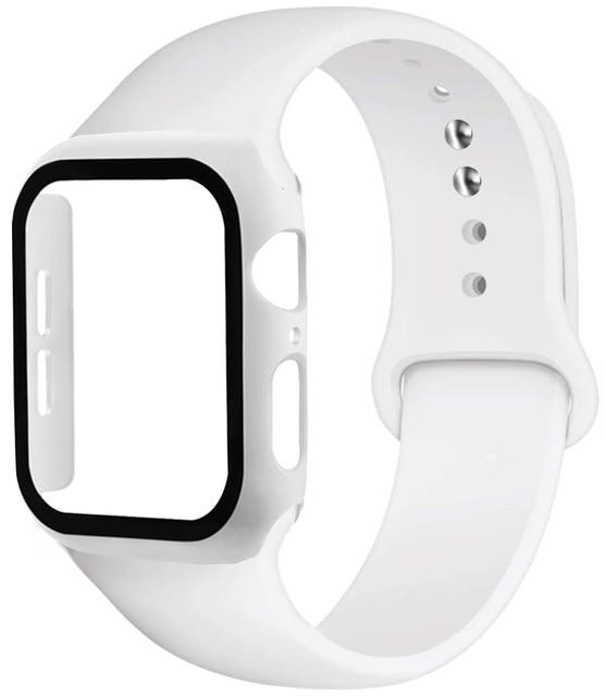 Watchbands White / 38mm  S--M Strap+Glass+Case for Apple Watch Band 44mm 40mm iWatch band 42mm 38mm silicone bumper+bracelet for apple watch 6 band 5 4 3 2 SE|Watchbands|