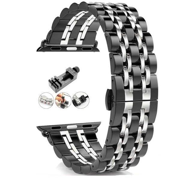Watchbands Black-Silver w/ Tool / 38mm or 40mm Copy of High Quality Metal steel Apple Watch band Strap, 38mm 40mm 42mm 44mm