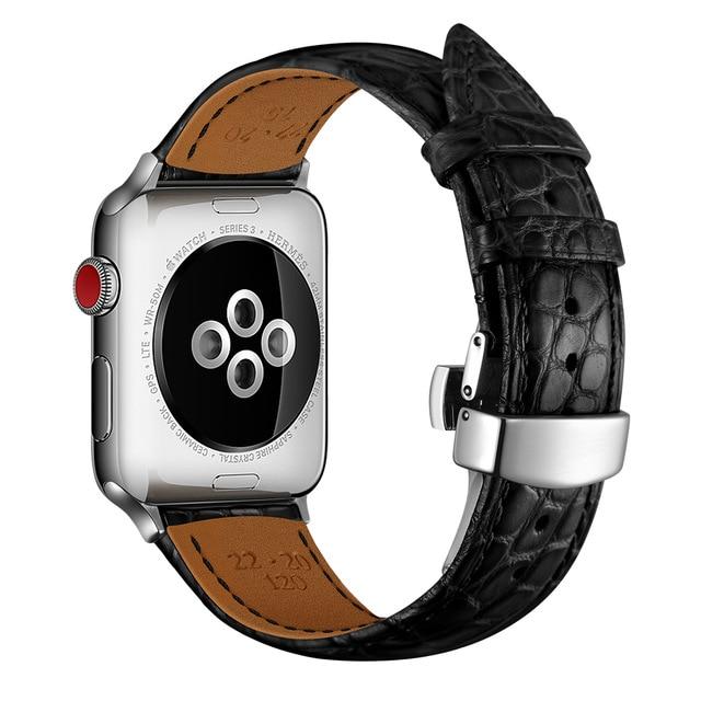Watchbands Black-silver / 44mm (EBAY LISTING) Authentic Alligator Leather Band 38mm 40mm 42mm 44mm for Apple Watch Series 5 4 3 2 1 - USA Fast Shipping