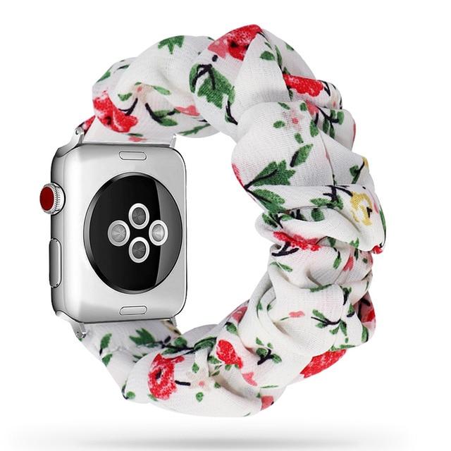 Watchbands White-Pink-Flora-APB / 38mm or 40mm Scrunchie Elastic Watch Straps for iwatch Bracelet 6 5 4 3 40 44mm Watchband for Apple Watch 6 5 4 3 2 38mm 42mm Band Christmas|Watchbands