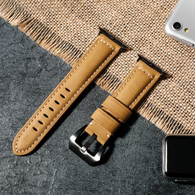 Watchbands Light Brown-black / 38mm or 40mm Genuine Leather strap For Apple Watch Band 44 mm 40mm iWatch band 38 mm 42mm Retro watchband pulseira Apple watch series 5 4 3 2|Watchbands|