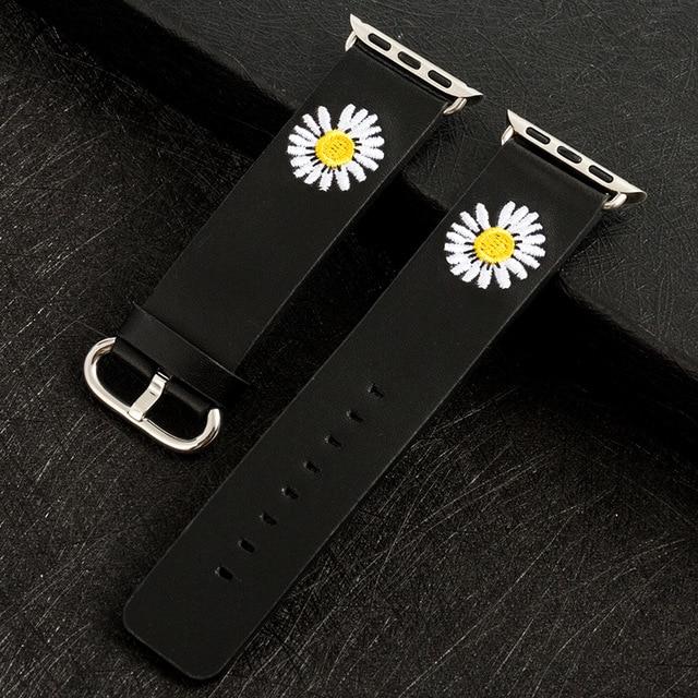 Watchbands Daisy embroidery leather strap for Apple watch 5 band 40mm 44mm correa applewatch 38mm 42mm for iWatch series 5 4 3 2 1