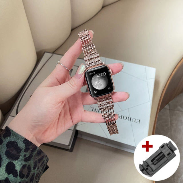 Women Metal Braid Band for Apple Watch Series 7 6 5 4 Diamond Premium Steel iWatch 38mm 40mm 41mm 42mm 44mm 45mm Bracelet Wristband |Watchbands|