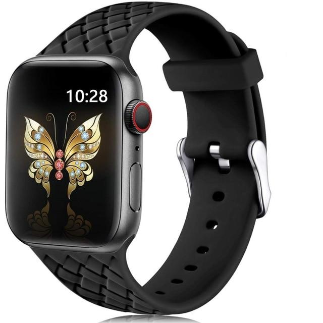Watchbands black / 38mm or 40mm SM Silicone Strap for Apple watch 6 band 44mm 40mm series 5 4 3 2 SE Accessories Woven Pattern belt bracelet iWatch band 42mm 38mm|Watchbands|