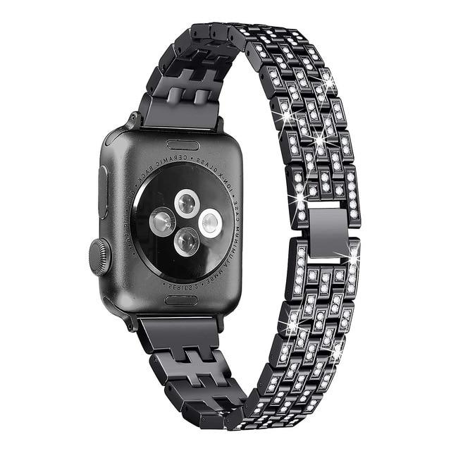 Watchbands black / 38mm Women Diamond watch strap For Apple Watch Band 38mm 42mm 40mm 44mm SE stainless steel strap iWatch series 6 5 4 3 bracelet belt|Watchbands|