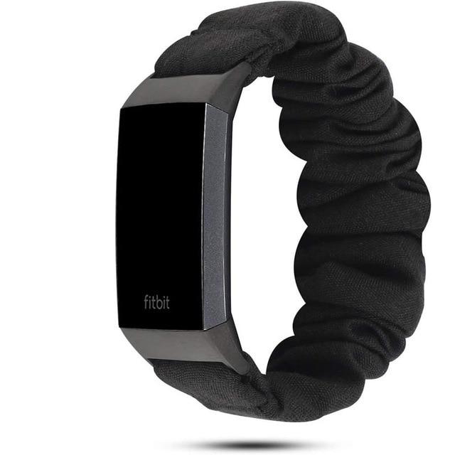 Watchbands black / Fitbit Charge 3 Fitbit Charge 4 3 Black Solid Color Nylon Cotton Stretch Watchband Scrunchies Strap, Scrunchy Soft Elastic Sport Bracelet Men Women Unisex