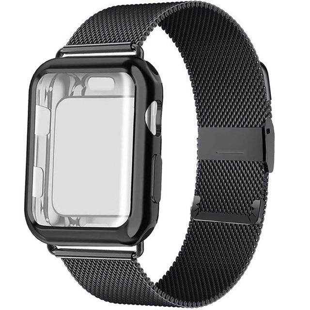 Watchbands black / 38mm series 321 Case+Strap for Apple Watch Band 40mm 44mm Accessories stainless steel bracelet Milanese loop iWatch series 3 4 5 6 se 42 mm 38mm|Watchbands|