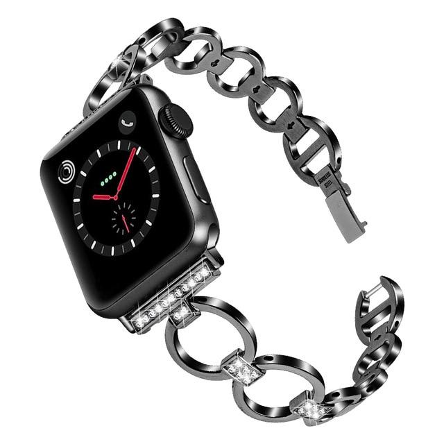 Watchbands black / 38mm Stainless Steel strap for Apple Watch Band Series 5 40mm 44mm woman band Diamond wirstband 38 42mm Bracelet for iwatch 5/4/3/2/1|Watchbands|