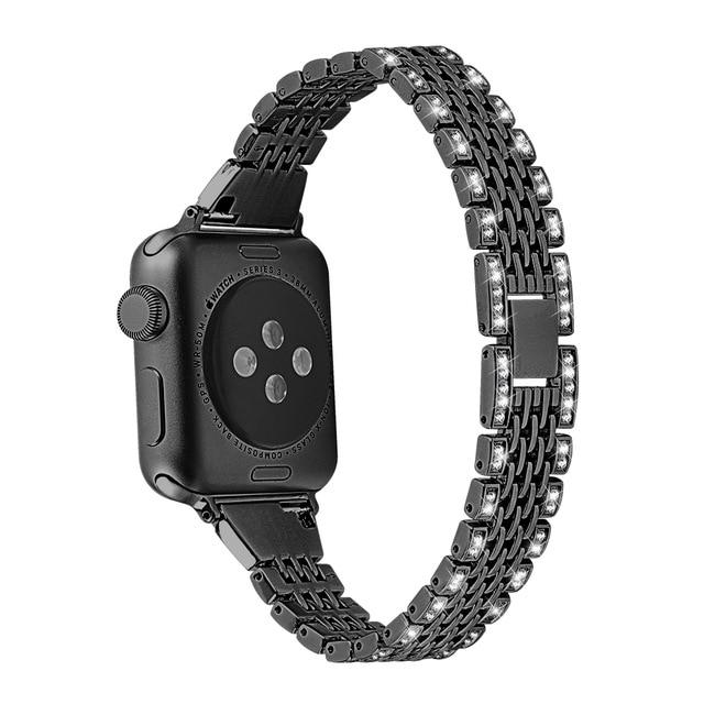 Watchbands black / 38mm Diamond Stainless Steel Strap For Apple Watch band 38mm 42mm 40mm 44mm Bracelet for iwatch Serie 5 4 3 2 1 Women Replace strap|Watchbands|