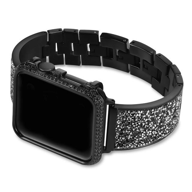 Watchbands Black / 38mm Luxury Diamond Case Strap For Apple Watch Band Series 6 5 4 High Quality Steel Crystal Bracelet iWatch 38mm 40mm 42mm 44mm Wristband |Watchbands|