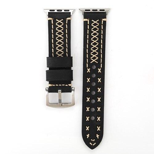 Watchbands black / 38mm or 40mm Leather strap For Apple Watch band 44 mm 40mm iwatch band 42mm 38mm handmade wrist pulseira bracelet correa apple watch 5 4 3 2|Watchbands|