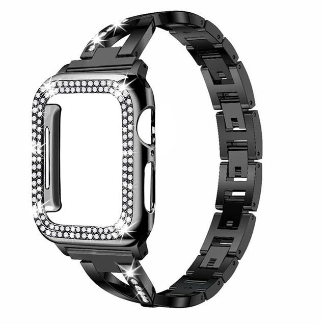 Watchbands black / 38mm Case+Strap for apple watch 5 band 44mm 40mm stainless steel correa pulesira apple watch 4 3 2 iwatch band 42mm 38mm+diamond case|Watchbands|