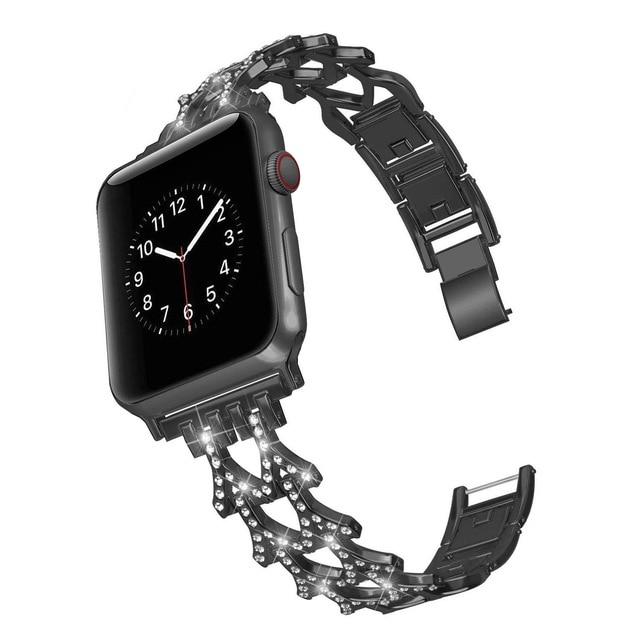 Watchbands black / 38mm Diamond watch strap for apple watch band 38mm 42mm 40mm 44mm iWatch Series 6 SE 5 4 3 2stainless stee strap apple watch bracelet|Watchbands|