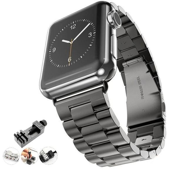Watchbands Black w/ Tool / 38mm or 40mm Stainless Steel Strap for Apple Watch Series 6 5 4 Band 38mm 42mm Bracelet Sport Band for iWatch 40mm 44mm strap