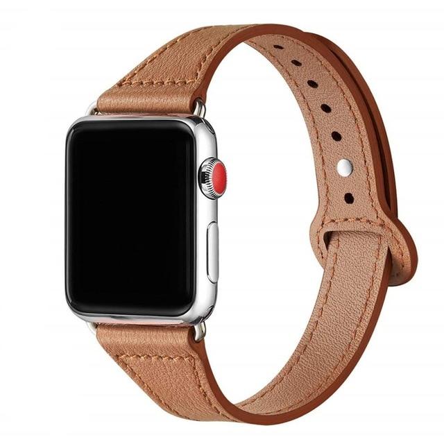 Watchbands brown / 38mm or 40mm Genuine Leather loop band For Apple watch 38mm 42mm iWatch band 44mm 40mm Slim bracelet strap for Apple watch 5/4/3 40 44 38 mm|Watchbands|