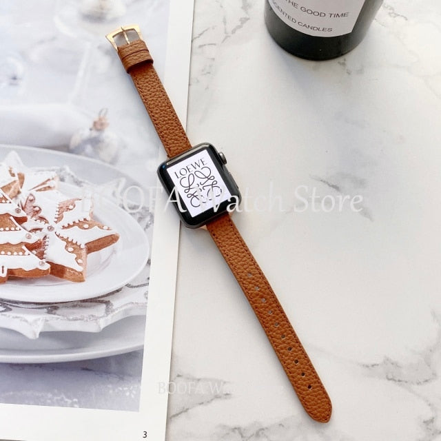 Leather Slim Loop Series 7 6 5 4 Thin Strap Sports Buckle Bracelet