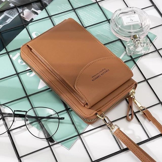 Top-Handle Bags brown New Women Purses Solid Color Leather Shoulder Strap Bag Mobile Phone Big Card Holders Wallet Handbag Pockets for Girls|Top-Handle Bags|