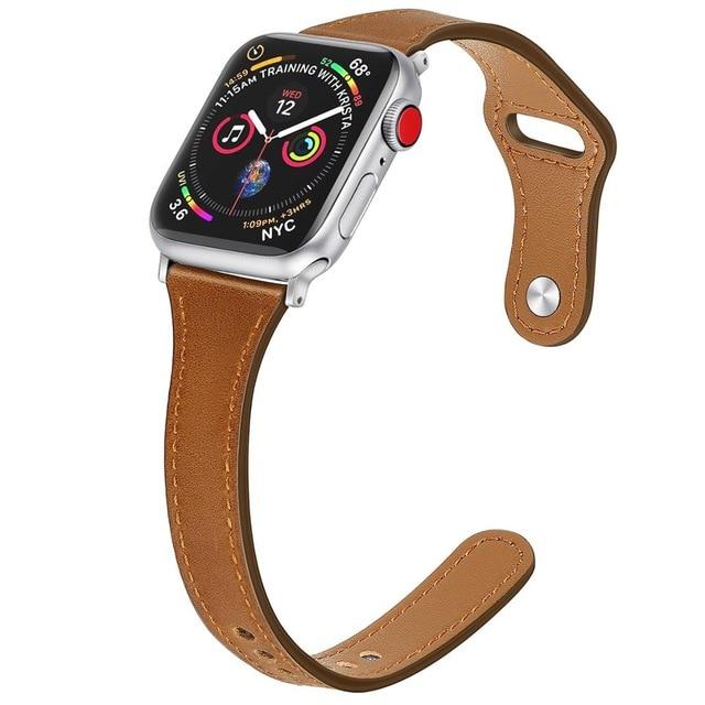 Watchbands brown / 38mm or 40mm S Leather loop strap For Apple watch 5 band 44mm 40mm iWatch band 38mm 42mm Slim watchband bracelet pulseira Apple watch 5 4 3 2 1|Watchbands|