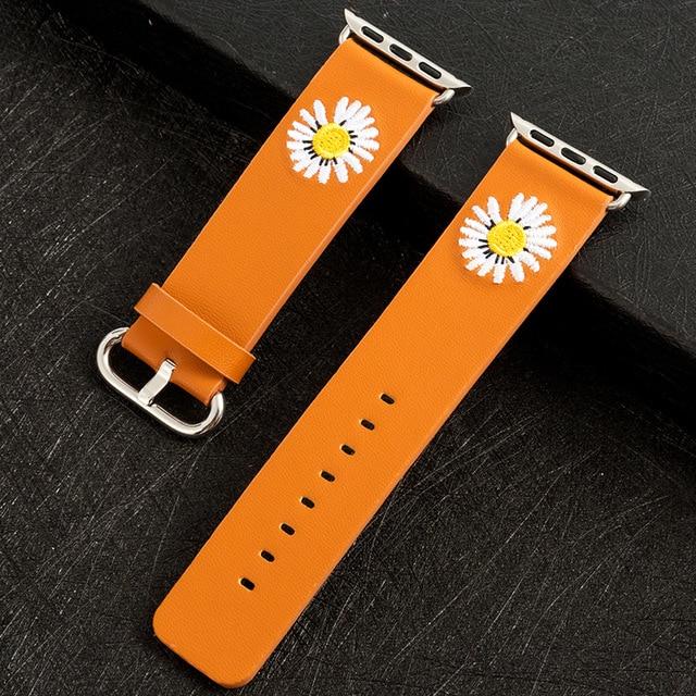 Watchbands Daisy embroidery leather strap for Apple watch 5 band 40mm 44mm correa applewatch 38mm 42mm for iWatch series 5 4 3 2 1