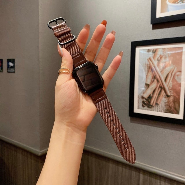 Nylon Leather Strap for Apple Watch Band Series 7 6 5 4 Leisure