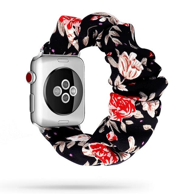 Watchbands Black Floral / 38mm or 40mm Scrunchie Elastic Watch Straps for iwatch Bracelet 6 5 4 3 40 44mm Watchband for Apple Watch 6 5 4 3 2 38mm 42mm Band Christmas|Watchbands