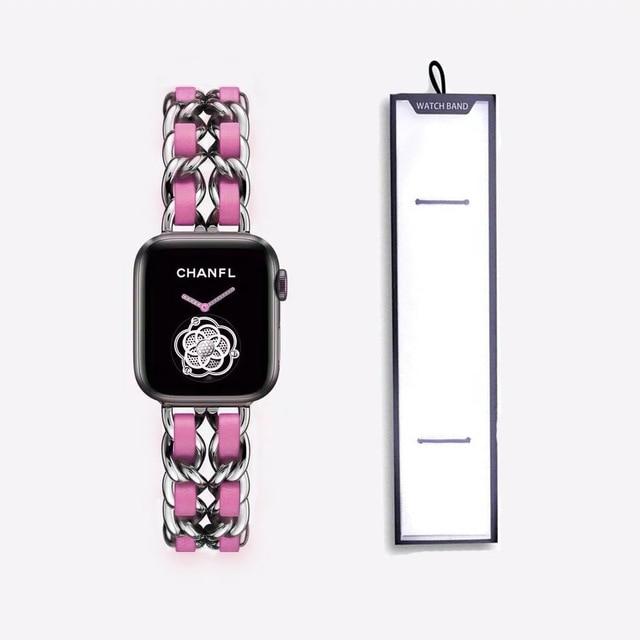 Watchbands silver rose red / 38mm or 40mm Stainless Steel luxury Strap For Apple Watch 6 5 4 3 Band 38mm 42mm Bracelet for iWatch series 5 4 3/1 40mm 44mm strap with box|Watchbands|