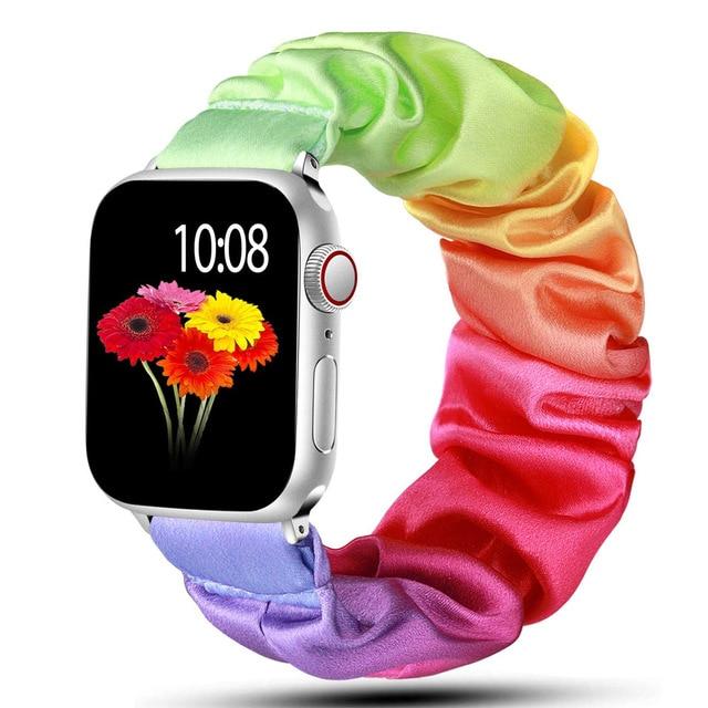 Home Rainbow / 38mm or 40mm / S   (119mm-160mm) Scrunchie Strap For Apple watch band 40mm 44mm 42mm 38mm 42 mm Elastic Nylon bracelet Solo Loop iWatch series 6 5 4 3 se band| |