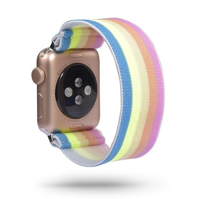 Watchbands rainbow / 38mm / 40mm S-M Bohemia Elastic Nylon Loop Strap for Apple Watch Band 38mm 40mm 42mm 44mm Iwatch 5/4/3 2 Man Women Watch Band for Apple Band|Watchbands