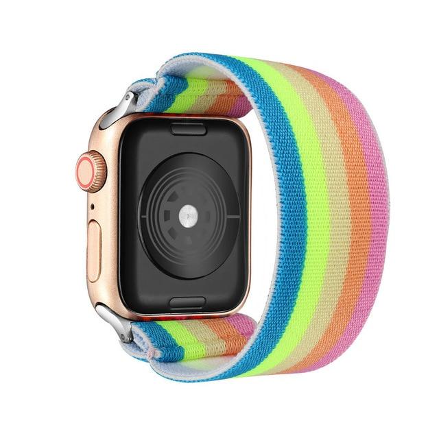 Watchbands rainbow / 38mm 40mm S-M Elastic Nylon Solo Loop Strap for Apple Watch Band 6 38mm 40mm 42 mm 44 mm for Iwatch Series 6 5 4 3 2 Watch Replacement Strap|Watchbands|