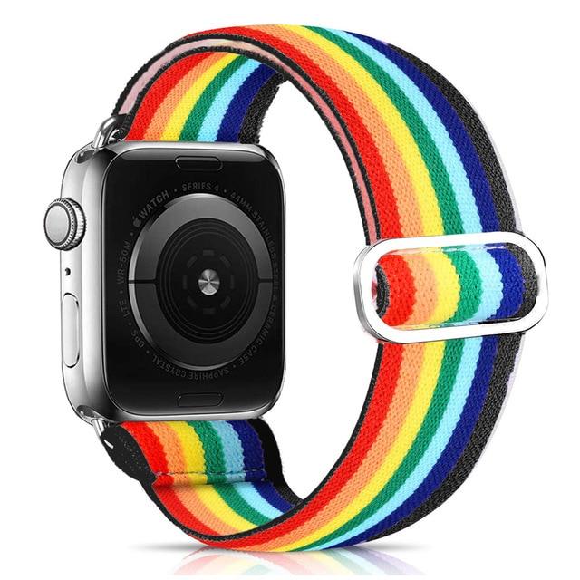 Watchbands rainbow / 38mm or 40mm Scrunchie Strap for Apple watch 6 band 40mm 38mm 44mm 42mm Bohemia Elastic belt solo loop bracelet iWatch series 3 4 5 se 6 band|Watchbands