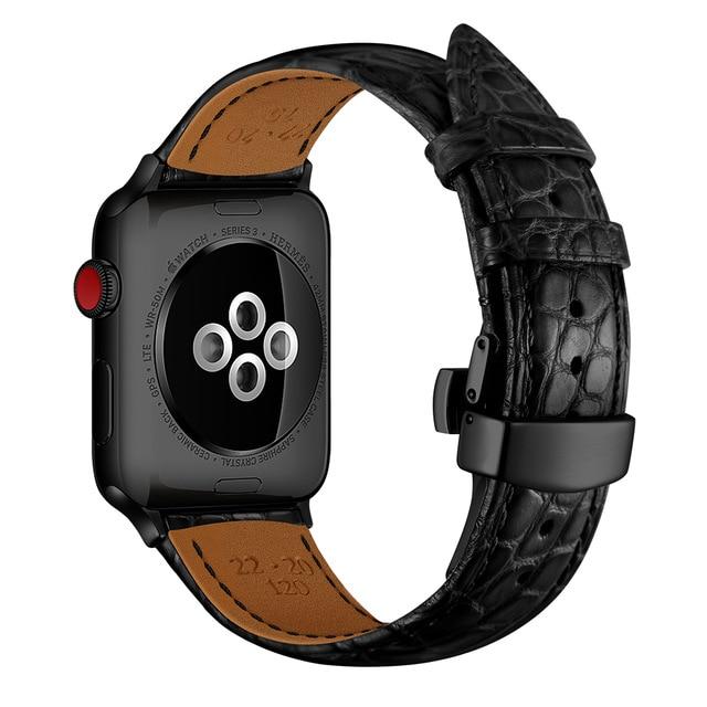 Watchbands Black-black / 44mm (EBAY LISTING) Authentic Alligator Leather Band 38mm 40mm 42mm 44mm for Apple Watch Series 5 4 3 2 1 - USA Fast Shipping