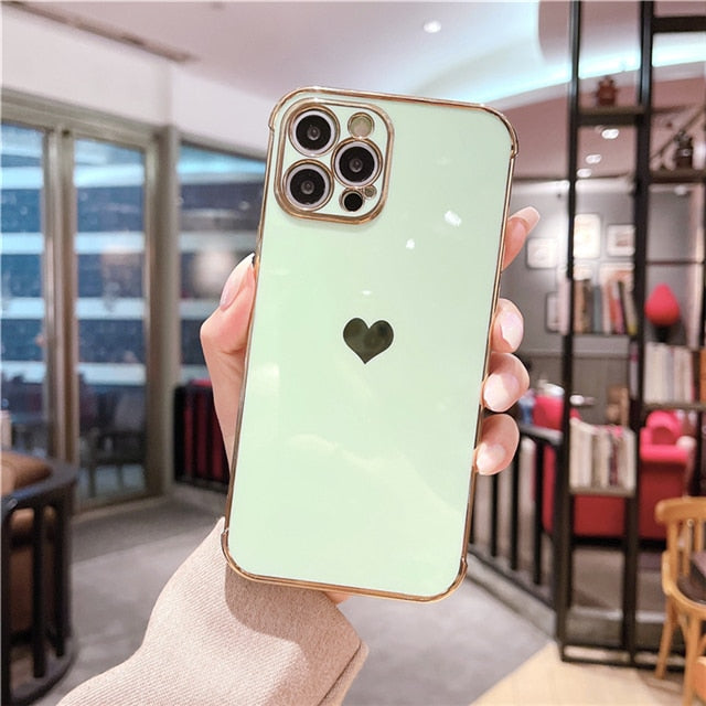 Electroplated Love Heart Soft Phone Case For iPhone 13 12 11 Pro Max XS X XR 7 8 Plus 13 12 Mini SE 2020 Shockproof Bumper Cover|Phone Case & Covers|