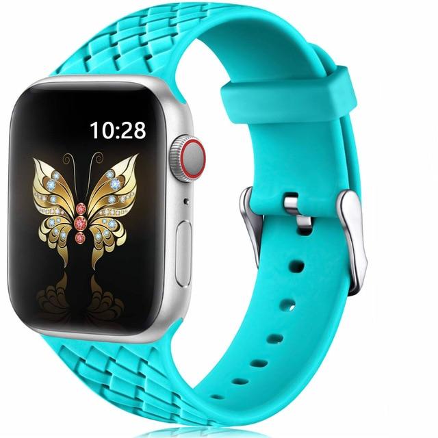 Watchbands green / 38mm or 40mm SM Silicone Strap for Apple watch 6 band 44mm 40mm series 5 4 3 2 SE Accessories Woven Pattern belt bracelet iWatch band 42mm 38mm|Watchbands|