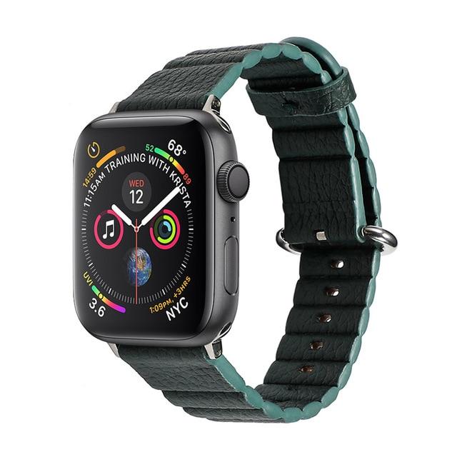 Watchbands green / 38mm or 40mm Leather loop strap For Apple watch band 44mm 40mm 38mm 42mm Genuine Leather watchband belt bracelet iWatch serie 3 4 5 se 6 band|Watchbands