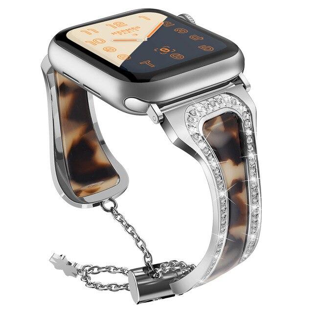Watchbands tortoiseshell-silver / 38mm Diamond watch strap for apple watch 38 42 40 44mm iWatch 6 SE 5 4 band women Stainless Steel strap apple watch Series 3 Bracelet|Watchbands|