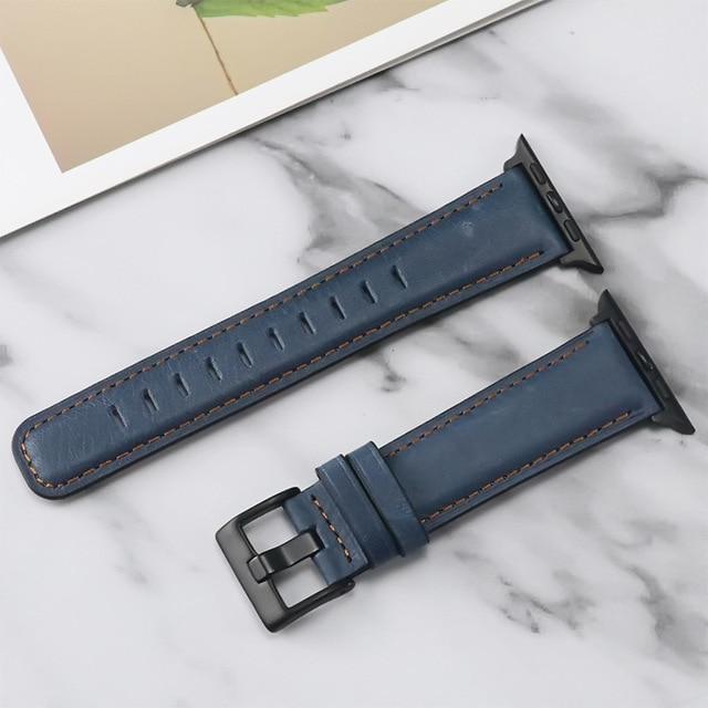 Watchbands A-Blue / 38mm Leather Band Loop Strap For Apple Watch 6 SE 5 4 3 2 1 38mm 42mm Sports Leather Watch Band For Apple watch 40mm 44mm Bracelet|Watchbands|