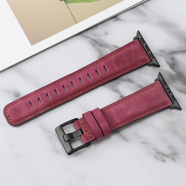 Watchbands A-Rose red / 38mm Leather Band Loop Strap For Apple Watch 6 SE 5 4 3 2 1 38mm 42mm Sports Leather Watch Band For Apple watch 40mm 44mm Bracelet|Watchbands|