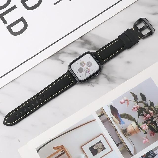 Watchbands B-Black / 38mm Leather Band Loop Strap For Apple Watch 6 SE 5 4 3 2 1 38mm 42mm Sports Leather Watch Band For Apple watch 40mm 44mm Bracelet|Watchbands|