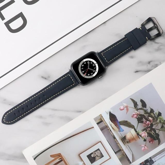 Watchbands B-Blue / 38mm Leather Band Loop Strap For Apple Watch 6 SE 5 4 3 2 1 38mm 42mm Sports Leather Watch Band For Apple watch 40mm 44mm Bracelet|Watchbands|