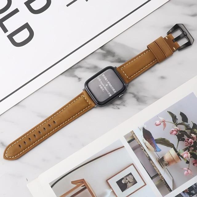 Watchbands B-Brown / 38mm Leather Band Loop Strap For Apple Watch 6 SE 5 4 3 2 1 38mm 42mm Sports Leather Watch Band For Apple watch 40mm 44mm Bracelet|Watchbands|