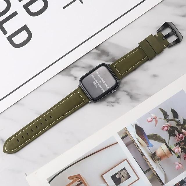 Watchbands B-Green / 38mm Leather Band Loop Strap For Apple Watch 6 SE 5 4 3 2 1 38mm 42mm Sports Leather Watch Band For Apple watch 40mm 44mm Bracelet|Watchbands|