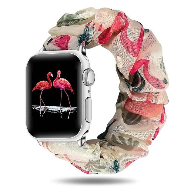 Watchbands Beige bird / 42mm/44mm New Summer Chiffon breathable Scrunchie Elastic Strap for Apple Watch 38 40 42 44mm Women Chiffon Band for Iwatch Series 5/4/3/2/1 Wrist Bracelet Watchbands