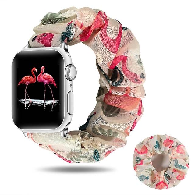 Watchbands Beigebird with ring / 38mm/40mm Pink white daisy embroidered flowers on mesh chiffon breathable fabric, apple watch band straps 38 40 42 44 mm series 5 4 3 2 1