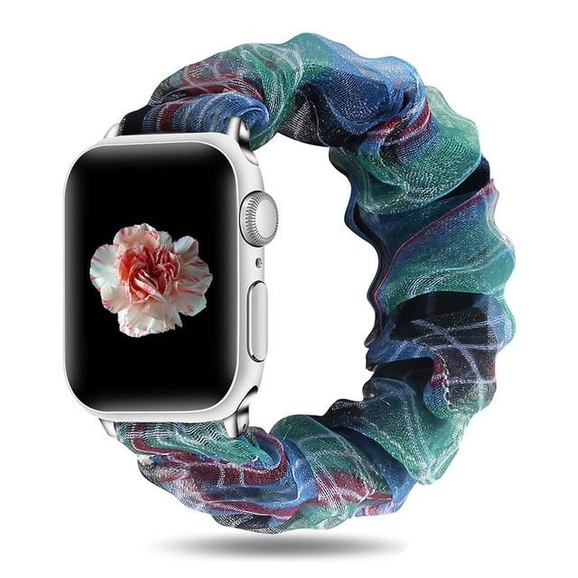 Watchbands Blue Grid / 38mm/40mm Pink white daisy embroidered flowers on mesh chiffon breathable fabric, apple watch band straps 38 40 42 44 mm series 5 4 3 2 1